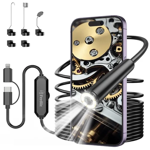 Cámara endoscopio con luz, boroscopio HD 1920P con 8 luces LED ajustables, boroscopio con cámara de serpiente semirrígida de 16.4 pies con luz,