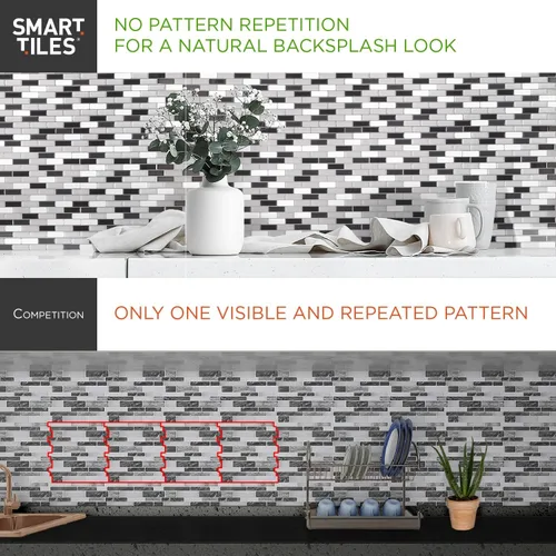 Vista 6 de SMART TILES Protector contra salpicaduras para despegar y pegar, 10 hojas de 10.95 x 9.70 pulgadas, adhesivo 3D para cocina, baño, azulejos