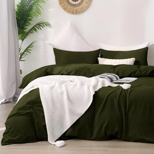 Vista 18 de ATsense Funda de edredón tamaño individual, 100% algodón lavado, sensación de lino, funda de edredón blanco hueso, juego de ropa de cama de 3