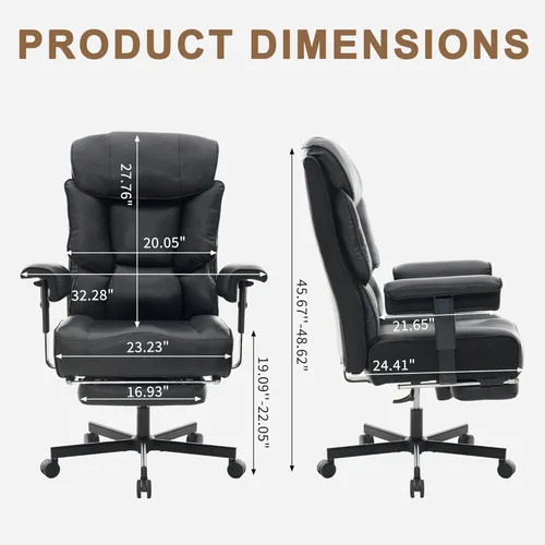 Vista 2 de Silla de oficina grande y alta con reposapiés, sillas de oficina ejecutivas de respaldo alto resistente con reposabrazos ajustables, silla