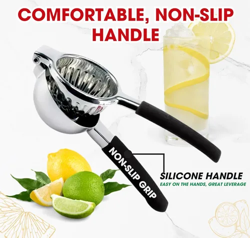 Vista 4 de Exprimidor de limón de mano de acero inoxidable, exprimidor de limón, exprimidor de lima con tamaño de tazón grande y asas antideslizantes
