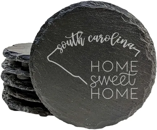 Vista 15 de Rustic Slate Coasters Set of 4 - South Carolina Design with Flower for Holidays, Birthdays, Housewarming - 4" Round or Square - Made in Oregon, USA