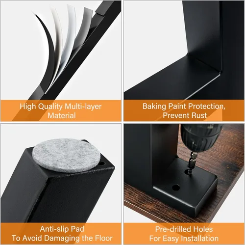 Vista 4 de TC-HOMENY Patas de banco de mesa de 28 pulgadas, juego de 2 patas de metal negro café para comedor (28 pulgadas)