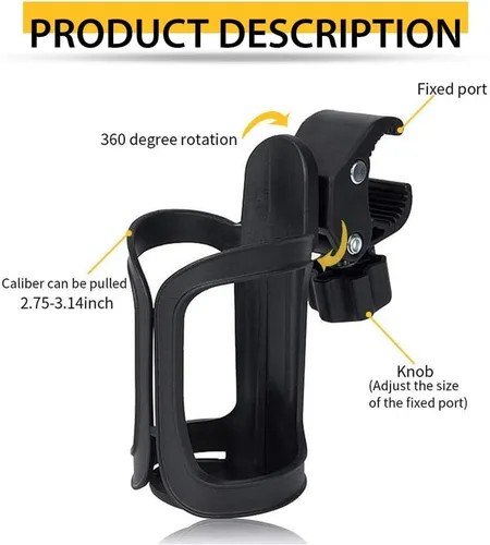 Vista 2 de Portavasos ajustable para cochecitos, andadores, sillas de ruedas, andadores con ruedas y patinetes de rodilla, soporte universal para vasos