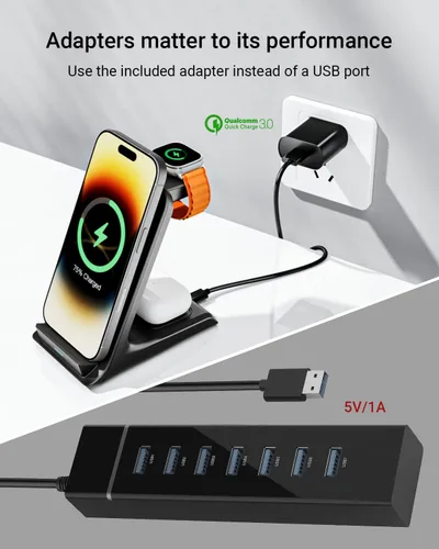 Vista 4 de Eazpower Cargador inalámbrico para fundas gruesas de 0.394 in/Otterbox/resistente, base de carga 3 en 1 para iPhone 17 16 15 14 Pro Max, estación