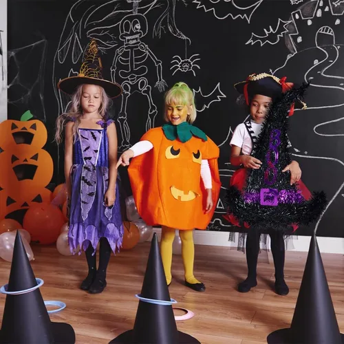 Vista 6 de VANZACK 2 sombreros de bruja de Halloween para colgar en la pared, decoración de pared de sombrero de bruja de oropel, decoración de pared