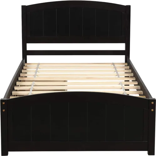 Vista 6 de Harper & Bright Designs Base de cama individual, plataforma de madera con dos cajones, cabecero, estribo y soporte de listones de madera (expreso)