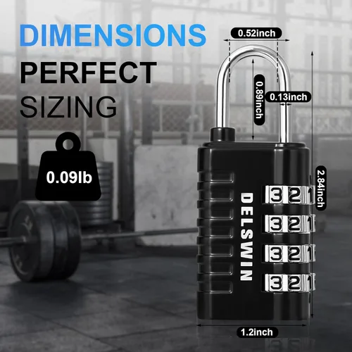 Vista 6 de DELSWIN - Candado de combinación de 4 dígitos pequeño - 4 piezas de candado combinado reajustable para casillero de escuela y gimnasio, exteriores