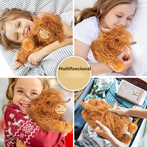 Vista 8 de Highland Cow - Animales de peluche para microondas, almohadilla térmica para calambres, alivio del dolor y estrés, calentable y refrigerable