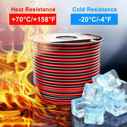 Vista 5 de Cable de extensión eléctrico de 40 pies, calibre 18, 2 pines, 2 colores, rojo y negro, cable de extensión de 12 V24 V CC, cable de extensión