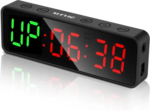 Portable Gym Workout Timer, Fitness Clock with The Rubber Case and Built-in Magnetic Spine, Large LED Digital Anti Vertigo Display, for Home Garage