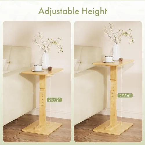 Vista 4 de Amazer Mesa de bambú para TV, mesa auxiliar ajustable en altura para espacios pequeños, mesa de aperitivos para sofá, cama, silla, mesa de bandeja