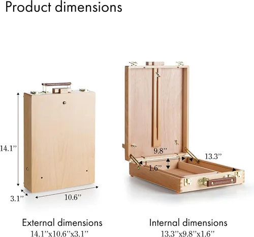 Vista 7 de ARTIFY Caballete de mesa ajustable de haya para pintar, caballete de caja de bocetos de madera, caballete de artista de escritorio para dibujar