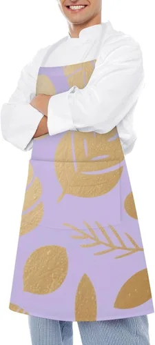 Vista 4 de MUSM Apron for Adults - 27.6 X 31.5 Inch, Heavy-Duty Polyester Aprons with Two Large Pockets, Waterproof Leaf Print Pattern Kitchen Apron for