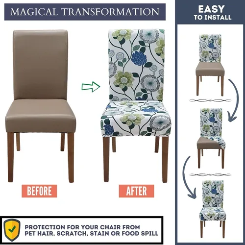 Vista 4 de SPRINGRICO Juego de 4 fundas blancas para sillas de comedor, fundas elásticas para sillas de comedor con diseño floral, de elastano lavable, fundas