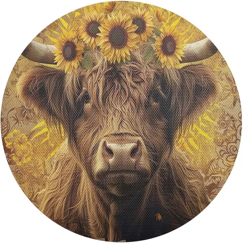 Vintage Highland Cow Sunflowers PVC Plate Mat, Non Slip Heat Resistant Placemat for Kitchen (one Sizex1)
