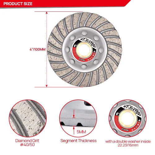 Vista 2 de DT-DIATOOL Muela abrasiva de diamante de 4 pulgadas para hormigón de mampostería de piedra dura Premium sinterizado de diamante Turbo segmentado