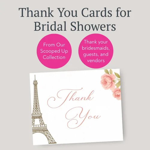 Vista 4 de Merci Thank You Cards - Notas de la Torre Eiffel, notas temáticas francesas con sobres (24 unidades)