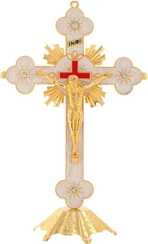 Vista 8 de Yuisle Beautiful Metal Crucifix Model Small Statue With Base Perfect For Home Catholic Decor Fine Craftsmanship Table Decors Decoration