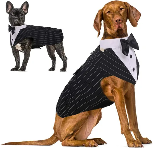Vista 22 de IDOMIK Esmoquin para perro pequeño, mediano y grande, traje de boda formal para perro desmontable con chaleco de esmoquin, corbatín, collar