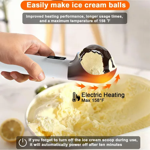 Vista 5 de Cuchara eléctrica para helado con calefacción y pantalla LED, batería de 5000 mAh, cuchara de helado calentada recargable, ideal para recoger