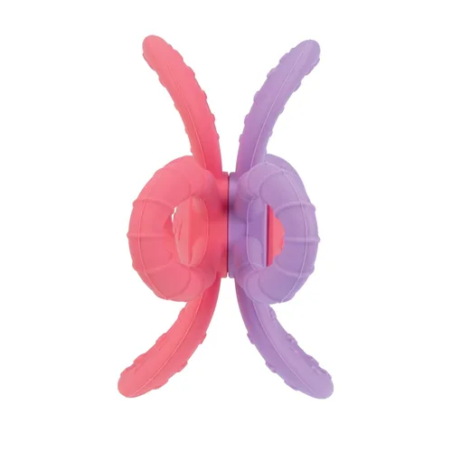 Vista 6 de Nuby Fun Loops - Mordedera infantil en forma de flor para bebés, a partir de 3 meses, color rosa y morado
