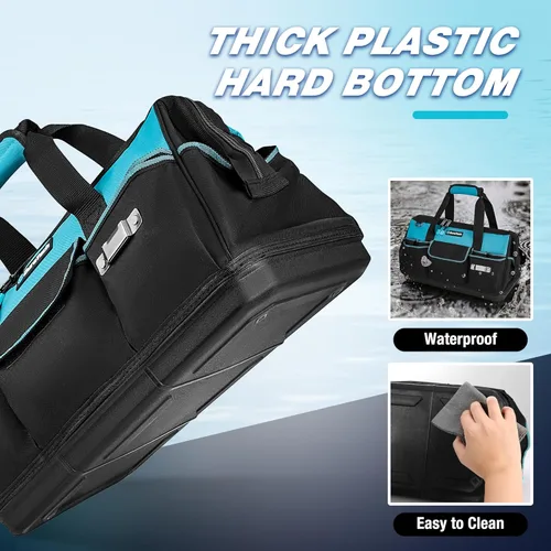 Vista 3 de DURATECH Bolsa de herramientas grande de 18 pulgadas con fondo duro impermeable, bolsas de herramientas para hombres resistentes con 19 bolsillos