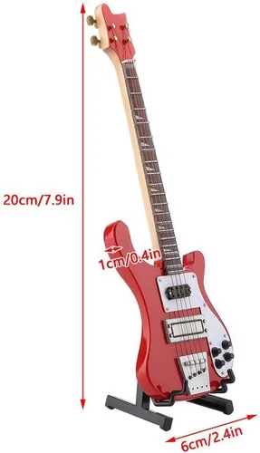 Vista 2 de Hztyyier Guitarra miniatura de madera Mini Bass Réplica Mini modelo de instrumento musical con soporte para decoración del hogar
