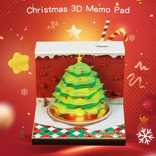 Vista 3 de Bloc de notas 3D para árbol de Navidad con luz, bloc de notas kawaii antiadherente, notas adhesivas 3D, bloc de notas de arte tridimensional