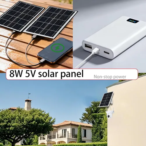 Vista 4 de Panel solar de 5 V y 16 W para cámara de seguridad IP65, cargador de panel solar USB impermeable, puerto tipo C, puerto micro USB y puerto