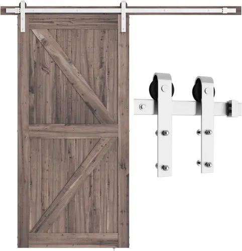 Vista 9 de SMARTSTANDARD Kit de herrajes para puerta de granero de níquel cepillado de 5 pies, pista deslizante resistente, suave y silenciosamente, fácil