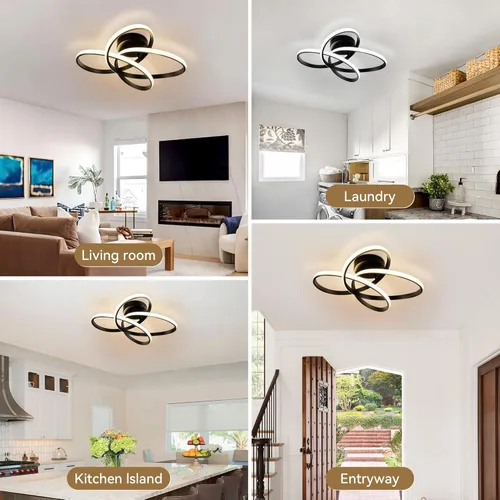 Vista 5 de Lámpara de Araña LED Moderna, Luz de Techo LED de 50W con Control Remoto, Cambio de Temperatura de Color 3000-6000K, Lámpara de Araña Negra