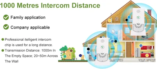 Vista 8 de Intercomunicadores inalámbricos para el hogar, timbre de conversación de 2 vías, intercomunicador de voz, Walkie Talkies de largo alcance de 1000