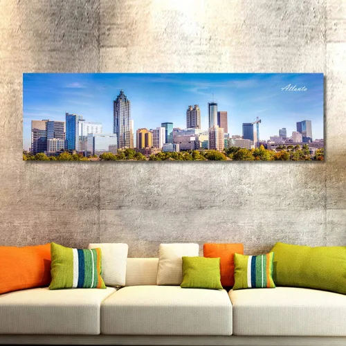 Vista 2 de Atlanta Skyline - Arte de pared para sala de estar, lienzo de paisaje urbano, decoración moderna para el hogar, imágenes panorámicas, edificio