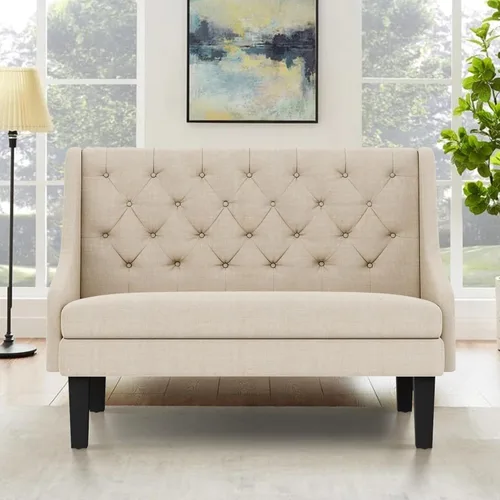Vista 2 de Yongqiang Banco Settee con Respaldo Mini Sofá para Comedor Sala de Estar Entrada Moderno Banquette Tapizado con Botones Capitoné Loveseat Sofá
