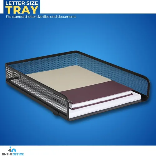Vista 3 de 1InTheOffice Stackable Letter Tray, Matte Black Wire Mesh Front-Load Letter Tray