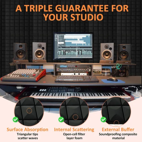 Vista 7 de Paquete de 4 paneles acústicos de 48 x 24 x 2 pulgadas, paneles de espuma a prueba de sonido, de alta densidad y resistentes al fuego, espuma