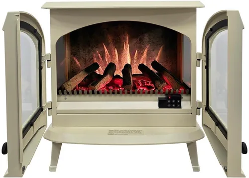 Vista 5 de Modern Ember Harlowe - Estufa Calentadora de Chimenea Eléctrica Independiente en Crema con Cama de Brasas Multicolor Tecnología Inteligente
