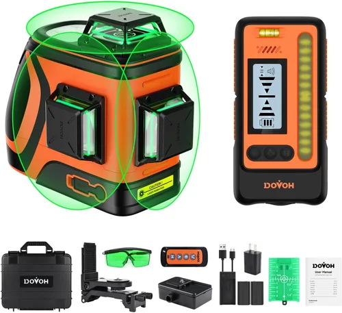DOVOH Nivel láser para exteriores con receptor: luz diurna de alta visibilidad nivel láser 360 autonivelante hasta 400 pies de largo alcance verde