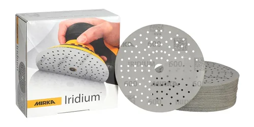 Vista 13 de Mirka Papel de lija Iridium Premium Ø 6 pulgadas Hook & Loop, grano 40, 50 piezas/para lijar pintura, masilla, imprimación, madera, acero