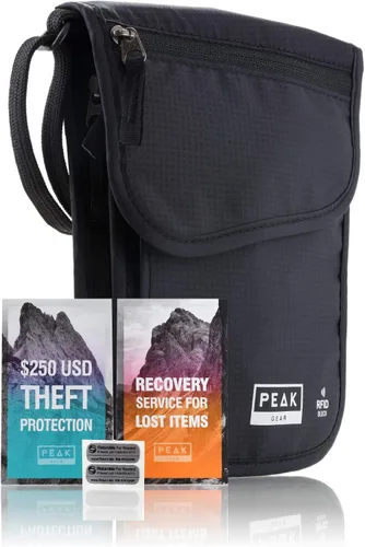 Vista 8 de Peak Gear Bolsa de viaje RFID con protección contra robos y servicio perdido y encontrado Beige (cartera de cuello)