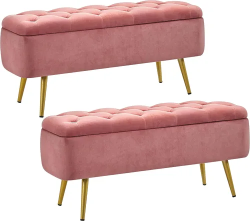 Vista 11 de Yaheetech Otomana con almacenamiento, banco de entrada de terciopelo con bisagra de seguridad, banco tapizado con asiento para dormitorio, sala