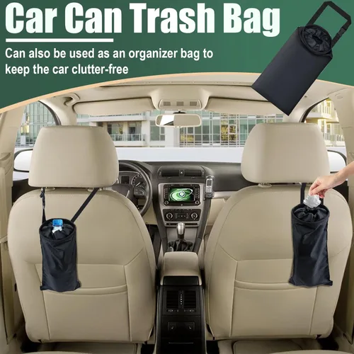 Vista 2 de ecocstm 2 piezas de bolsas de basura para coche, bolsa de basura para coche lavable y colgante, cubo de basura desmontable con ventilación elástica
