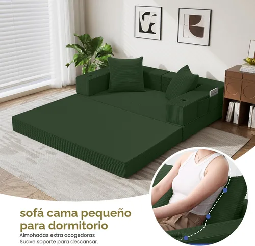 Vista 4 de COMAX Sofá cama futón, sofá cama convertible 4 en 1, sofás plegables sin hueso para sala de estar, plegable pequeño sofá biplaza plegable en el Verde