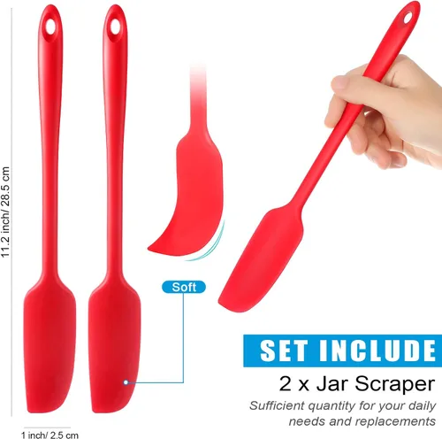 Vista 2 de Patelai 2 piezas de espátulas de silicona con mango largo, raspador de goma antiadherente, resistente al calor, espátula de silicona para frascos