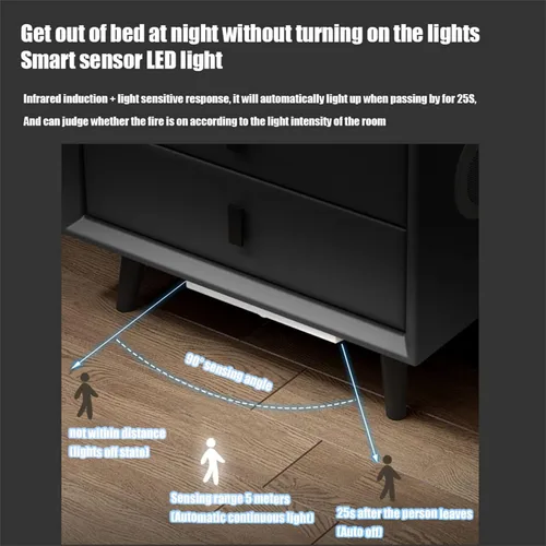 Vista 7 de Mesita de noche con cajón de bloqueo de huellas dactilares, inteligente con carga inalámbrica/2 puertos USB y luces LED, mesa auxiliar con altavoz