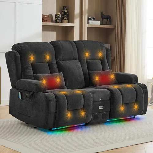 Vista 11 de TUNYI Wall Hugger Power Loveseat - Sofá biplaza reclinable con consola de teatro, sofá reclinable RV con USB/tomacorriente/altavoz/portavasos/luz