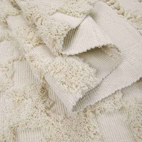 Vista 4 de Lanffia Alfombra bohemia copetuda a cuadros de 2 x 3 pies, color beige, lavable con borlas, para interiores, casa de campo, cocina, baño