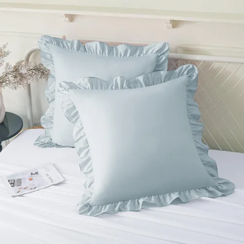 Vista 10 de KKJIAF Juego de 2 fundas de almohada con volantes de 18 x 18 pulgadas, fundas de almohada cuadradas beige con volantes, fundas de almohada