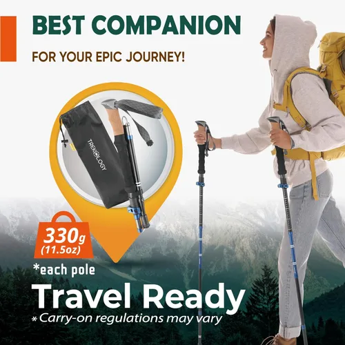 Vista 6 de TREKOLOGY Trek-Z Cork Grip Trekking Poles – Lightweight Folding Hiking Poles, Adjustable Height, Compact Travel Design, Aircraft-Grade Aluminum